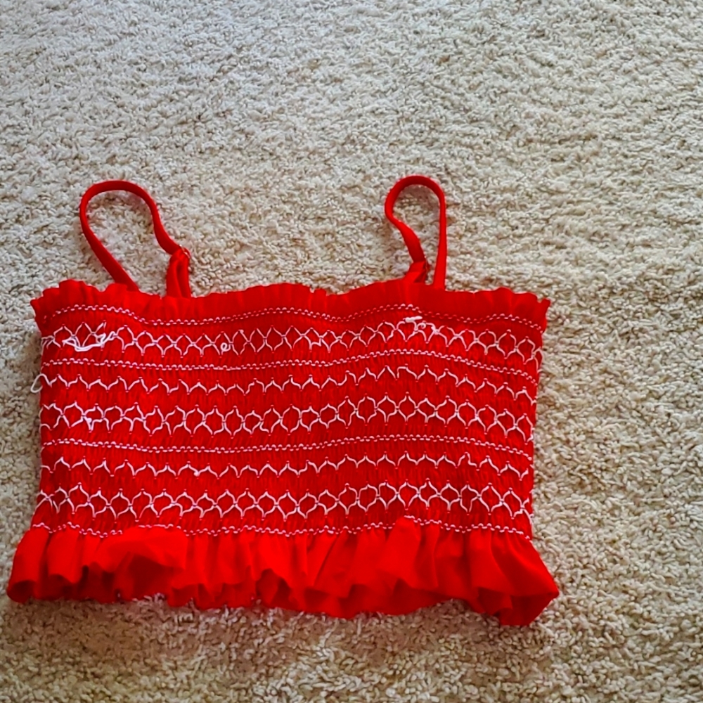Red swim crop tube top